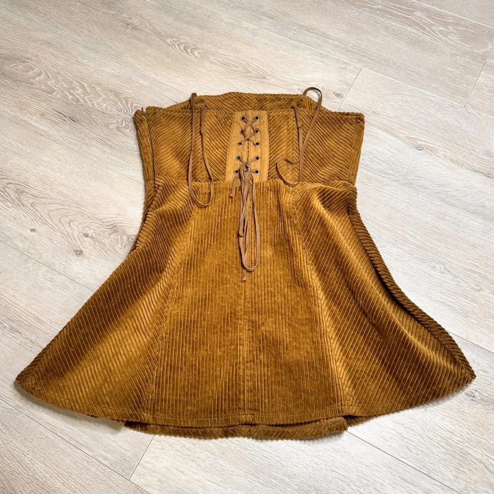 NWT Urban Outfitters Kensie Corduroy Lace Up Mini Dress Brown‎ A Line Medium M